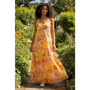 Petal & Pup 100% Organic Cotton Floral Summer Midi Dress Size 6 Criss Cross Back